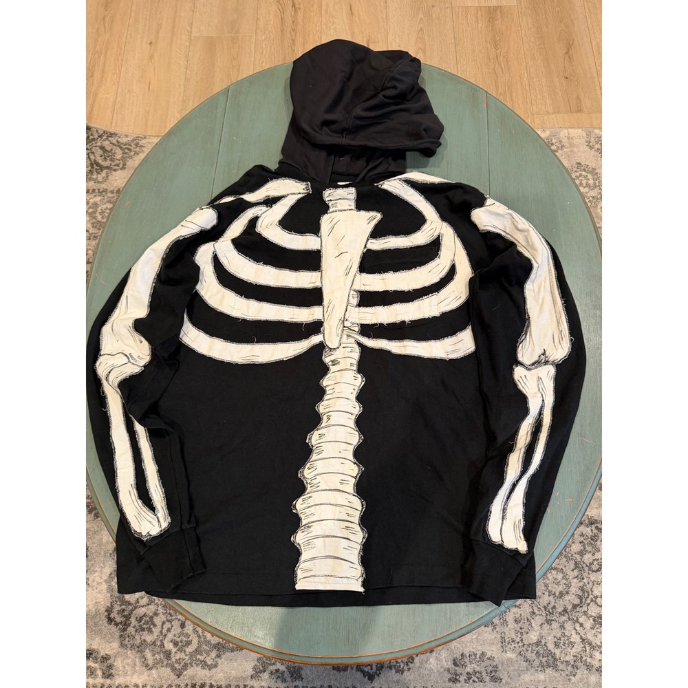 Vintage Fruit of the Loom Skeleton Hoodie XL Black Cotton Made in USA Graphic